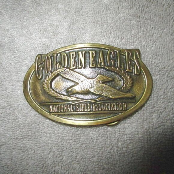 Vtg NRA National Rifle Association Brass Belt Buckle Golden Eagles Member USA - Picture 2 of 5